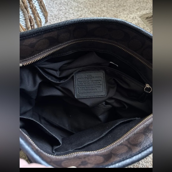 Coach Zip Top Tote Bag In Signature Canvas Black/Walnut/Gold 
Style code -F34603 - Picture 8 of 14